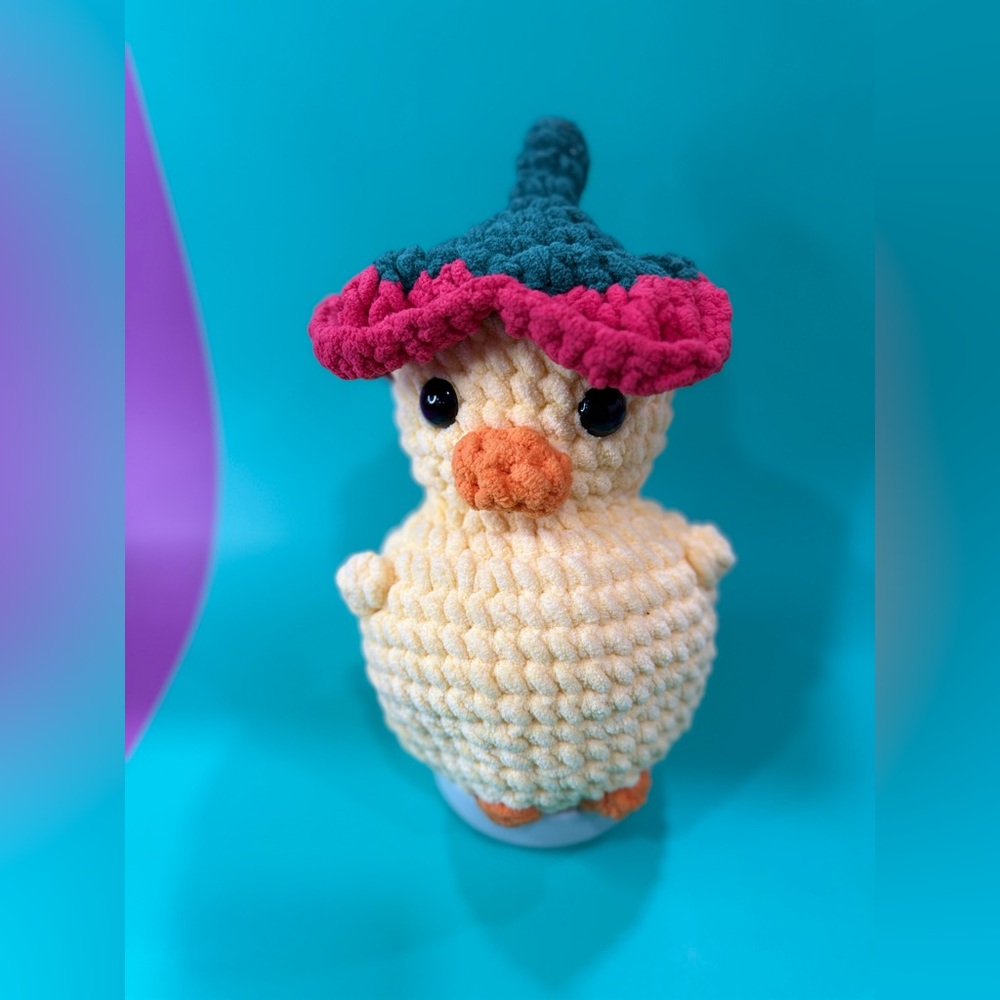 Handmade Crochet Duck with Flower Hat